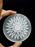 Coasters made with Selenite - set of 5 - home decor carvings in gemstones and crystals - 3 inches and total weight 430 gms (0.95 lb)