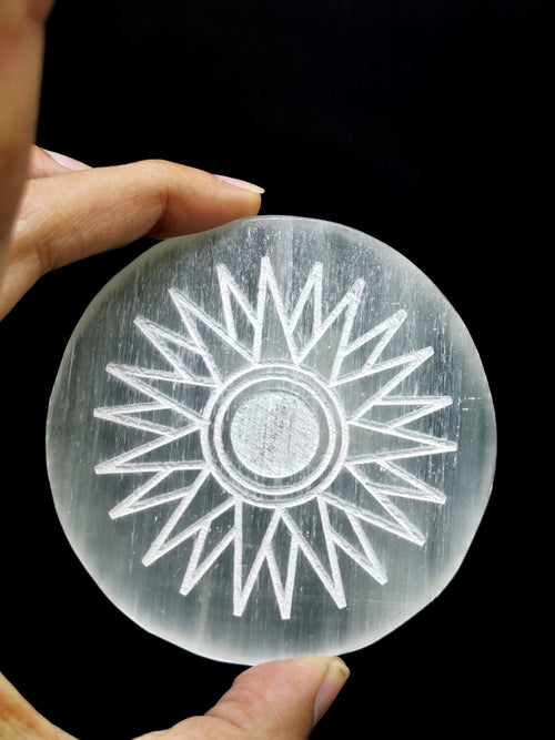 Coasters made with Selenite - set of 5 - home decor carvings in gemstones and crystals - 3 inches and total weight 430 gms (0.95 lb)