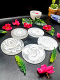 Coasters made with Selenite - set of 5 - home decor carvings in gemstones and crystals - 3 inches and total weight 430 gms (0.95 lb)