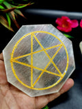 Crystal Selenite octagon shaped coaster set of 5 - home decor carvings in gemstones and crystals - 3 inches and total weight 560 gms (1.23 lb)