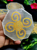 Crystal Selenite octagon shaped coaster set of 5 - home decor carvings in gemstones and crystals - 3 inches and total weight 560 gms (1.23 lb)