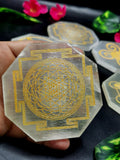 Crystal Selenite octagon shaped coaster set of 5 - home decor carvings in gemstones and crystals - 3 inches and total weight 560 gms (1.23 lb)