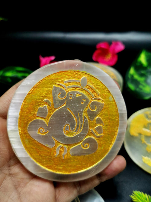 Selenite coaster set of 5 - home decor carvings in gemstones and crystals - 3 inches and total weight 440 gms (0.97 lb)