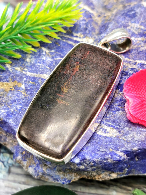 Beautiful Black Matrix Opal Pendant in 925 Sterling Silver - crystal/gemstone jewelry | Mother's Day/birthday/engagement/anniversary gift