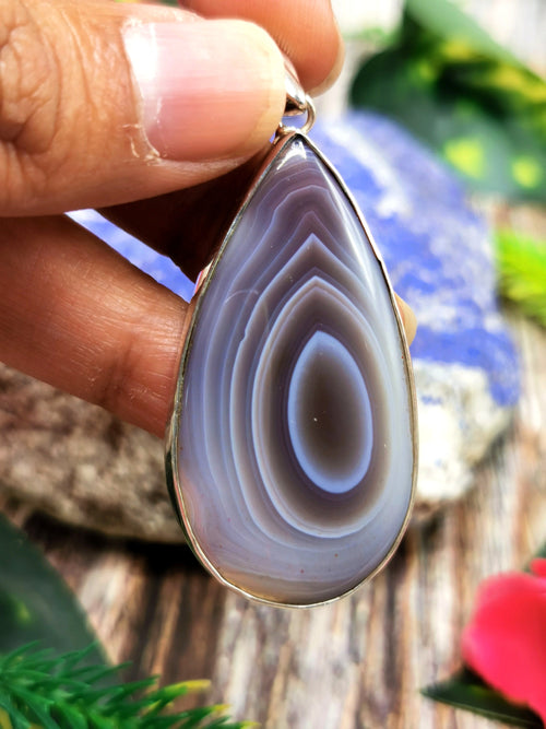 Natural Botswana Agate Pendant in 925 Sterling Silver -crystal/gemstone jewelry| Mother's Day/birthday/engagement/wedding/anniversary gift