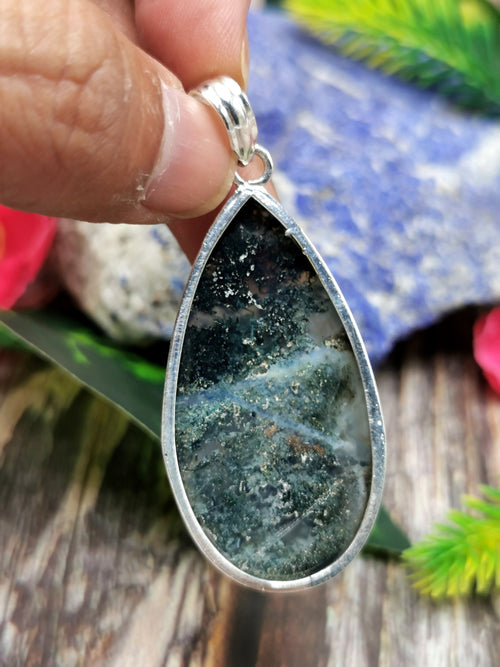 Exquisite Moss Agate Pendant in German Silver - crystal/gemstone jewelry| Mother's Day/birthday/engagement/wedding/anniversary gift