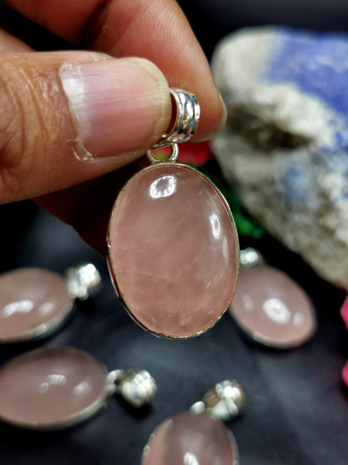 Rose Quartz Pendant in German Silver - crystal/gemstone jewelry| Mother's Day/birthday/engagement/wedding/anniversary gift | ONE PIECE ONLY