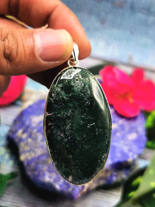 Moss Agate Pendant in German Silver - crystal/gemstone jewelry| Mother's Day/birthday/engagement/wedding/anniversary gift