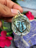 Buddha carving Pendant in flashy labradorite in German Silver - crystal/gemstone jewelry| Mother's Day/birthday/engagement/wedding/anniversary gift