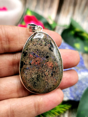 Flashy Black Matrix Opal Pendant in 925 Sterling Silver - crystal/gemstone jewelry |Mother's Day/birthday/engagement/anniversary gift