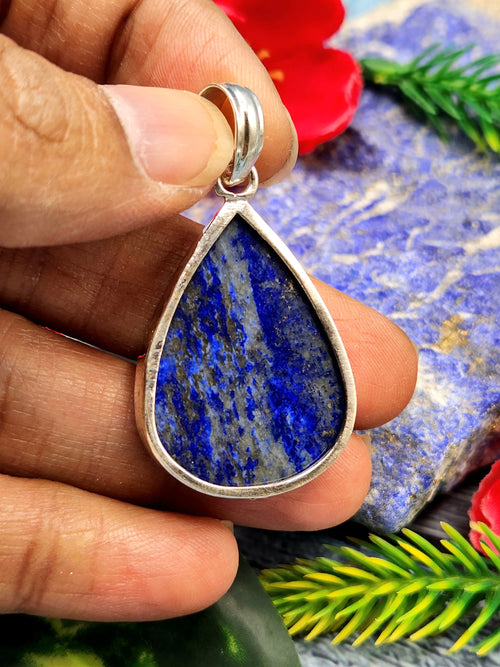 Beautiful Lapis Lazuli Pendant in German Silver with 2 micron silver coating - crystal/gemstone jewelry| Mother's Day/birthday/engagement/wedding/anniversary gift