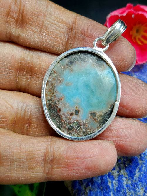 Exqusite Larimar Pendant made in German Silver - crystal/gemstone jewelry| Mother's Day/birthday/engagement/wedding/anniversary gift