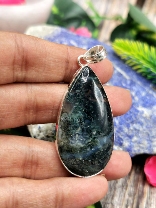 Exquisite Moss Agate Pendant in German Silver - crystal/gemstone jewelry| Mother's Day/birthday/engagement/wedding/anniversary gift