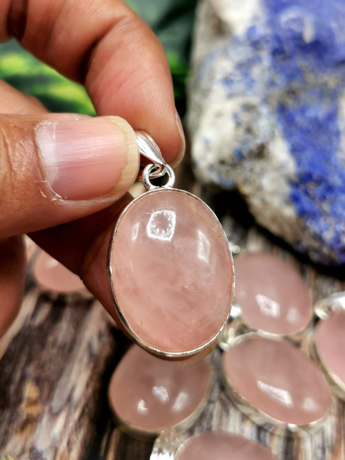 Rose Quartz Pendant in German Silver - crystal/gemstone jewelry| Mother's Day/birthday/engagement/wedding/anniversary gift | ONE PIECE ONLY