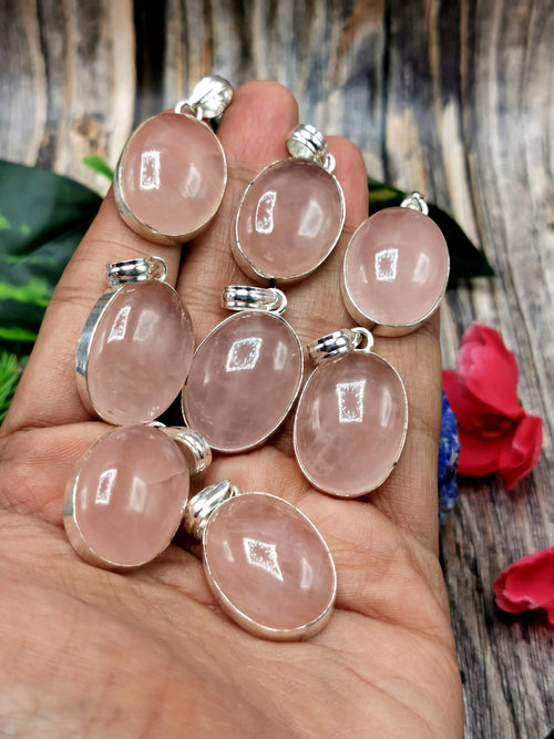 Rose Quartz Pendant in German Silver - crystal/gemstone jewelry| Mother's Day/birthday/engagement/wedding/anniversary gift | ONE PIECE ONLY