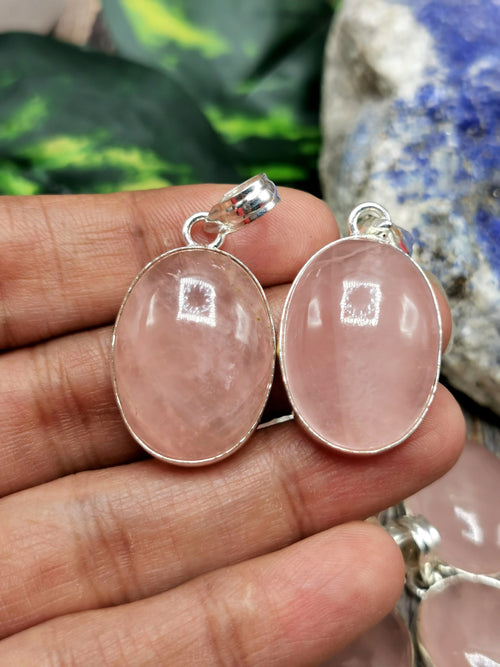 Rose Quartz Pendant in German Silver - crystal/gemstone jewelry| Mother's Day/birthday/engagement/wedding/anniversary gift | ONE PIECE ONLY