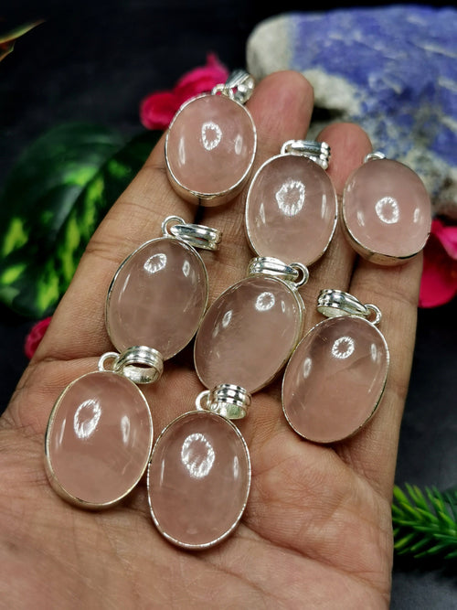 Rose Quartz Pendant in German Silver - crystal/gemstone jewelry| Mother's Day/birthday/engagement/wedding/anniversary gift | ONE PIECE ONLY
