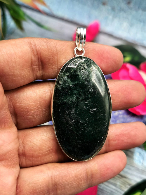 Moss Agate Pendant in German Silver - crystal/gemstone jewelry| Mother's Day/birthday/engagement/wedding/anniversary gift