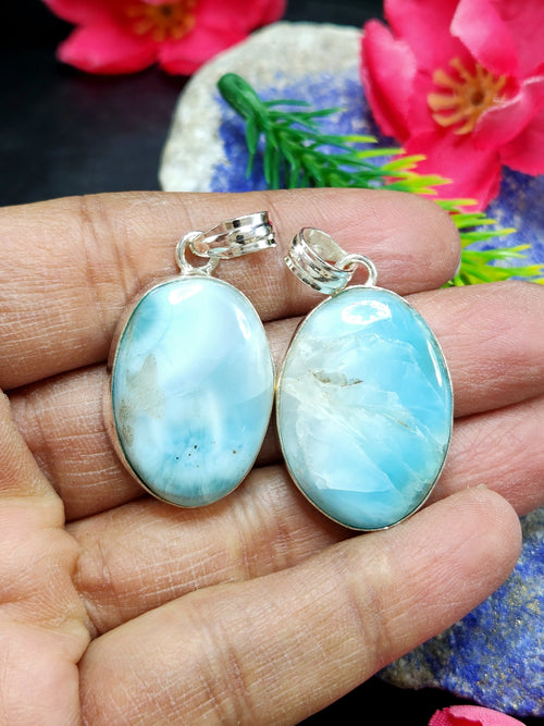 Larimar Pendant in German Silver - crystal/gemstone jewelry| Mother's Day/birthday/engagement/wedding/anniversary gift