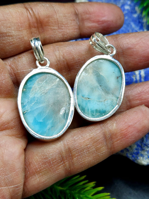 Larimar Pendant in German Silver - crystal/gemstone jewelry| Mother's Day/birthday/engagement/wedding/anniversary gift
