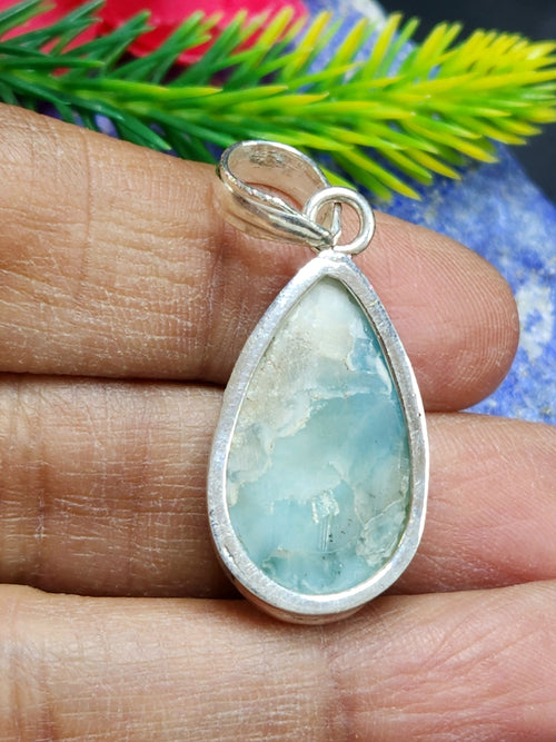Larimar Pendant in German Silver with 2 micron silver coating- crystal/gemstone jewelry| Mother's Day/birthday/engagement/wedding/anniversary gift