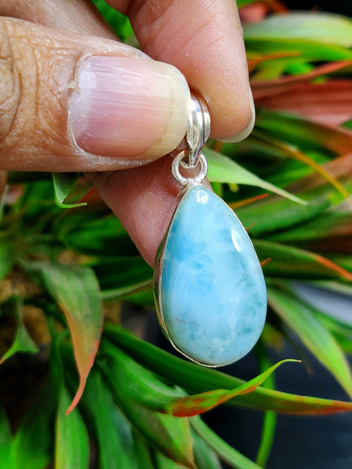 Larimar Pendant in German Silver with 2 micron silver coating- crystal/gemstone jewelry| Mother's Day/birthday/engagement/wedding/anniversary gift