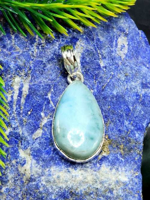 Larimar Pendant in German Silver with 2 micron silver coating- crystal/gemstone jewelry| Mother's Day/birthday/engagement/wedding/anniversary gift