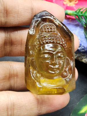 Natural Citrine Crystal Buddha Head - handmade carving of serene and meditating Lord Buddha - crystal/reiki/chakra - 2 inches and 249 carats