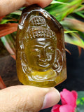 Natural Citrine Crystal Buddha Head - handmade carving of serene and meditating Lord Buddha - crystal/reiki/chakra - 2 inches and 249 carats