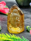 Natural Citrine Crystal Buddha Head - handmade carving of serene and meditating Lord Buddha - crystal/reiki/chakra - 2 inches and 249 carats