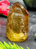 Natural Citrine Crystal Buddha Head - handmade carving of serene and meditating Lord Buddha - crystal/reiki/chakra - 2 inches and 249 carats