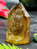 Natural Citrine Crystal Buddha Head - handmade carving of serene and meditating Lord Buddha - crystal/reiki/chakra - 2 inches and 249 carats