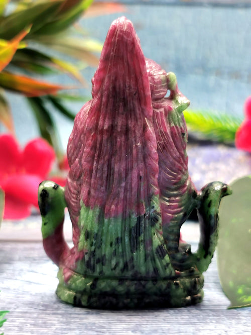 Ruby Zoisite Shiva Head Handmade - Ruby Ziosite Carving - Lord Shivshankar in crystals and gemstones | Reiki/Chakra/Healing - 3 inch and 677 carats
