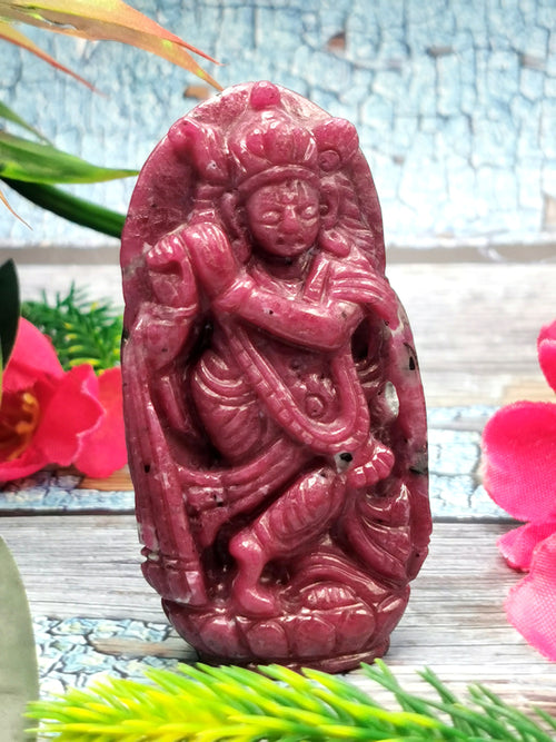 Ruby Ziosite Crystal Handmade Carving of Krishna - Lord Krishna Statue/Idol/Murti in Crystals - Reiki/Chakra - 3 inches and 455 carats