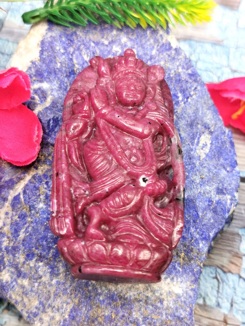 Ruby Ziosite Crystal Handmade Carving of Krishna - Lord Krishna Statue/Idol/Murti in Crystals - Reiki/Chakra - 3 inches and 455 carats