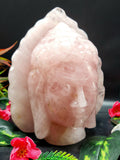 Pink Rose Quartz Buddha Face/Head - handmade carving of serene face of Lord Buddha - crystal/reiki/healing - 8 inches and 3 kg (6.6 lb)