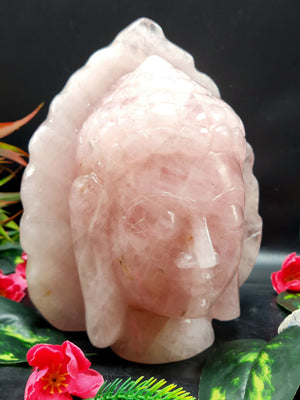 Pink Rose Quartz Buddha Face/Head - handmade carving of serene face of Lord Buddha - crystal/reiki/healing - 8 inches and 3 kg (6.6 lb)