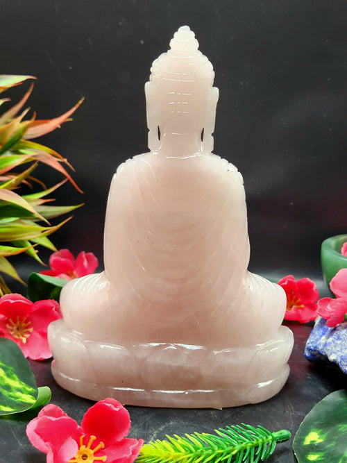 Rose Quartz crystal Buddha - handmade carving of serene and meditating Lord Buddha - crystal/reiki/healing - 6.5 inches and 1.50 kg (3.3 lb)