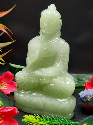 Labradorite Buddha Statue - handmade carving of meditating Lord Budda