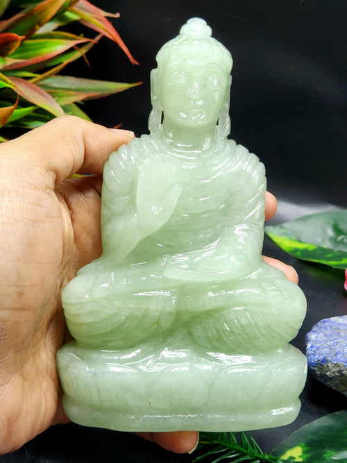 Light Green Aventurine crystal Buddha - handmade carving of serene and meditating Lord Buddha - crystal/reiki/healing - 5 in and 0.42 kg (0.92 lb)