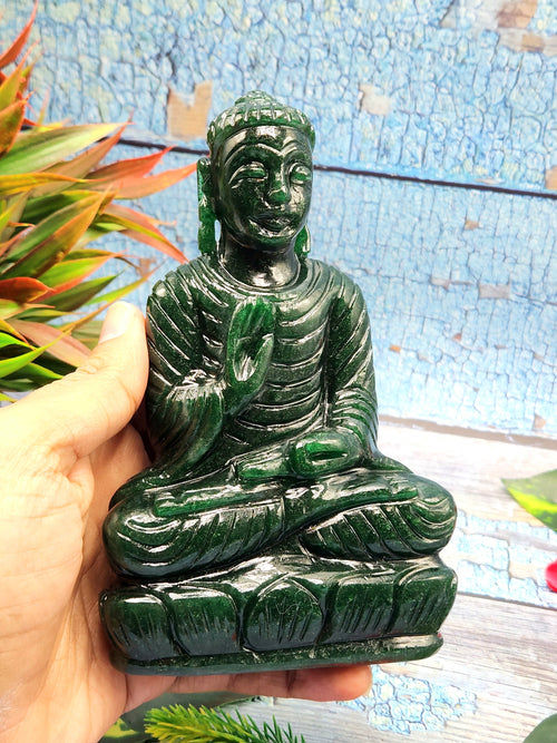 Handmade Dark Green Aventurine gemstone Buddha - crystal/reiki - 6 in and 0.57 kg (1.25 lb)