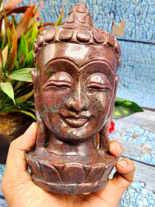 Ruby Kyanite gemstone Buddha face/head - handmade carving of serene and meditating Lord Buddha - crystal/reiki/healing - 7 inch and 1.64 kg (3.61 lb)