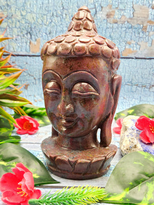 Ruby Kyanite gemstone Buddha face/head - handmade carving of serene and meditating Lord Buddha - crystal/reiki/healing - 7 inch and 1.64 kg (3.61 lb)