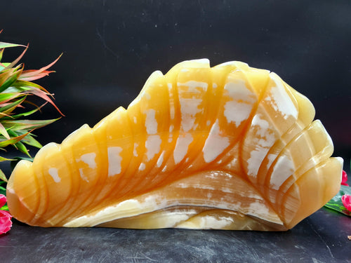 Handmade Buddha carving in parinirvana pose in yellow calcite - serene Lord Buddha - crystal/reiki/healing - 10.5 inches and 2.5 kgs