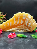 Handmade Buddha carving in parinirvana pose in yellow calcite - serene Lord Buddha - crystal/reiki/healing - 10.5 inches and 2.5 kgs