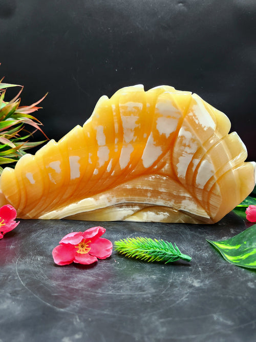 Handmade Buddha carving in parinirvana pose in yellow calcite - serene Lord Buddha - crystal/reiki/healing - 10.5 inches and 2.5 kgs