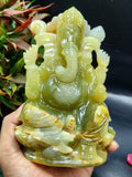 Green Onyx gemstone carving of Ganesh - Lapidary Art - Lord Ganesha Idol/Murti/Statue in Crystals and Gemstones - 6 inch and 1.12 kg (2.46 lb)