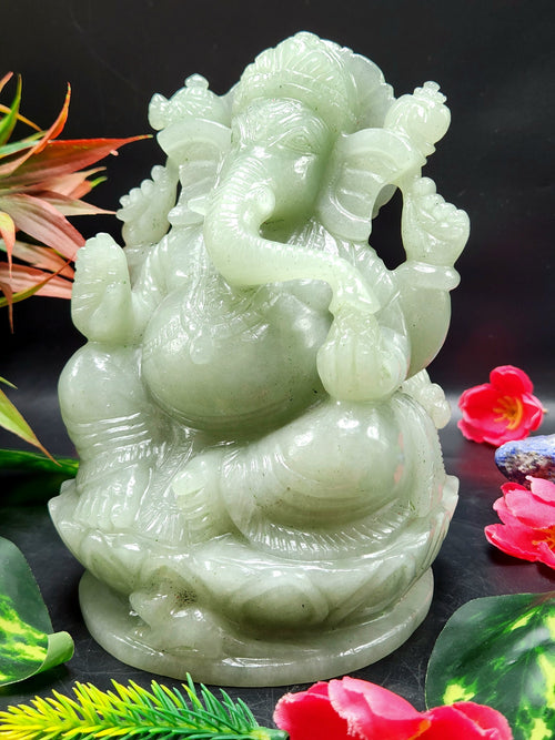 Green Aventurine Ganesh - Lapidary Art - Lord Ganesha Idol in Crystals/Gemstone - Reiki/Chakra/Healing/Energy - 6 in and 1.93 kg (4.25 lb)
