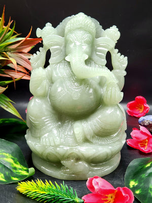 Green Aventurine Ganesh - Lapidary Art - Lord Ganesha Idol in Crystals/Gemstone - Reiki/Chakra/Healing/Energy - 6 in and 1.93 kg (4.25 lb)