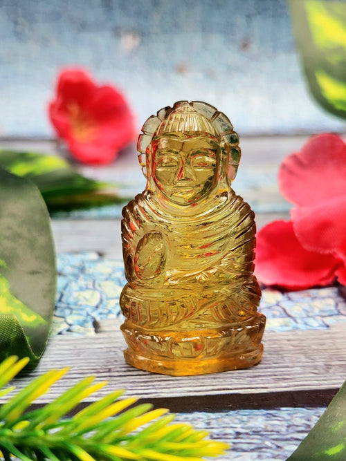 Crystal Citrine Buddha carving - handmade statue of serene and meditating Lord Buddha - crystal/reiki/chakra - 1.7 inches and 91 carats